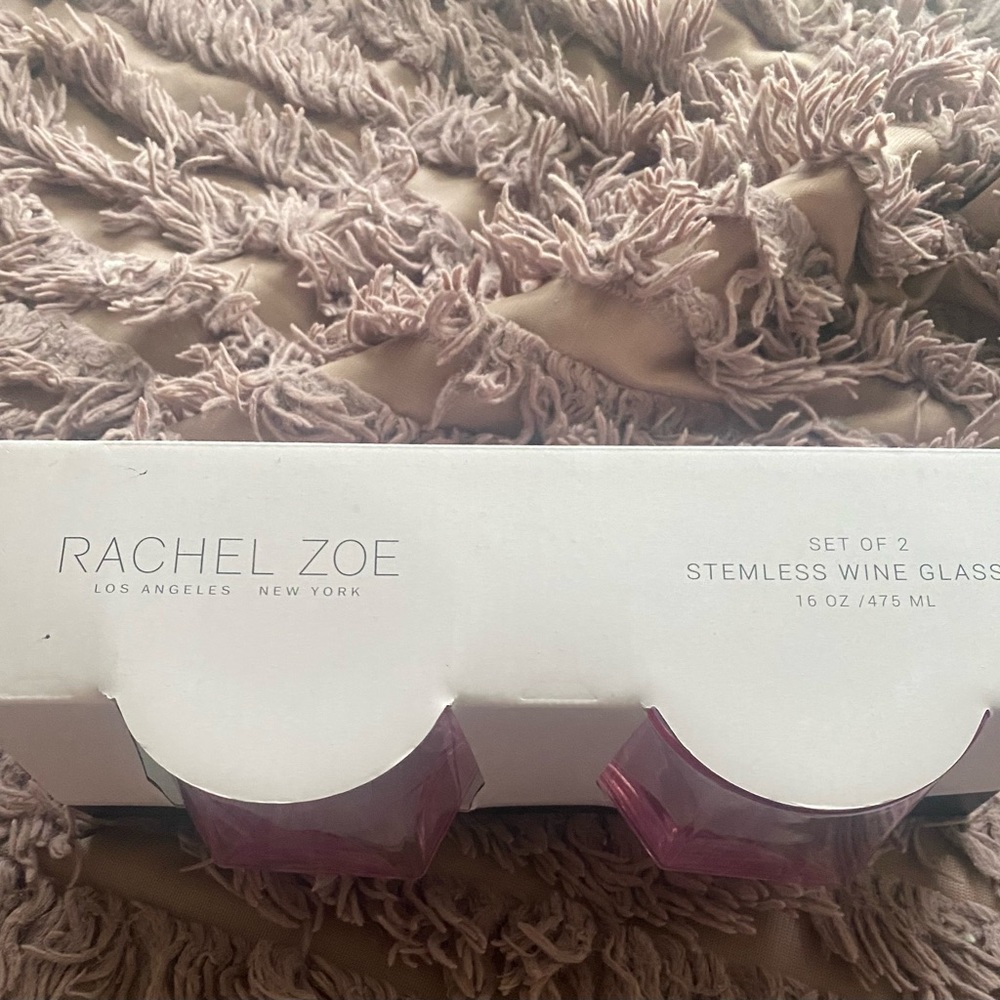 LAST PAIR ❣️NWT Rachel Zoe set of 2 pink stemless geometric wine glasses - Picture 7 of 7